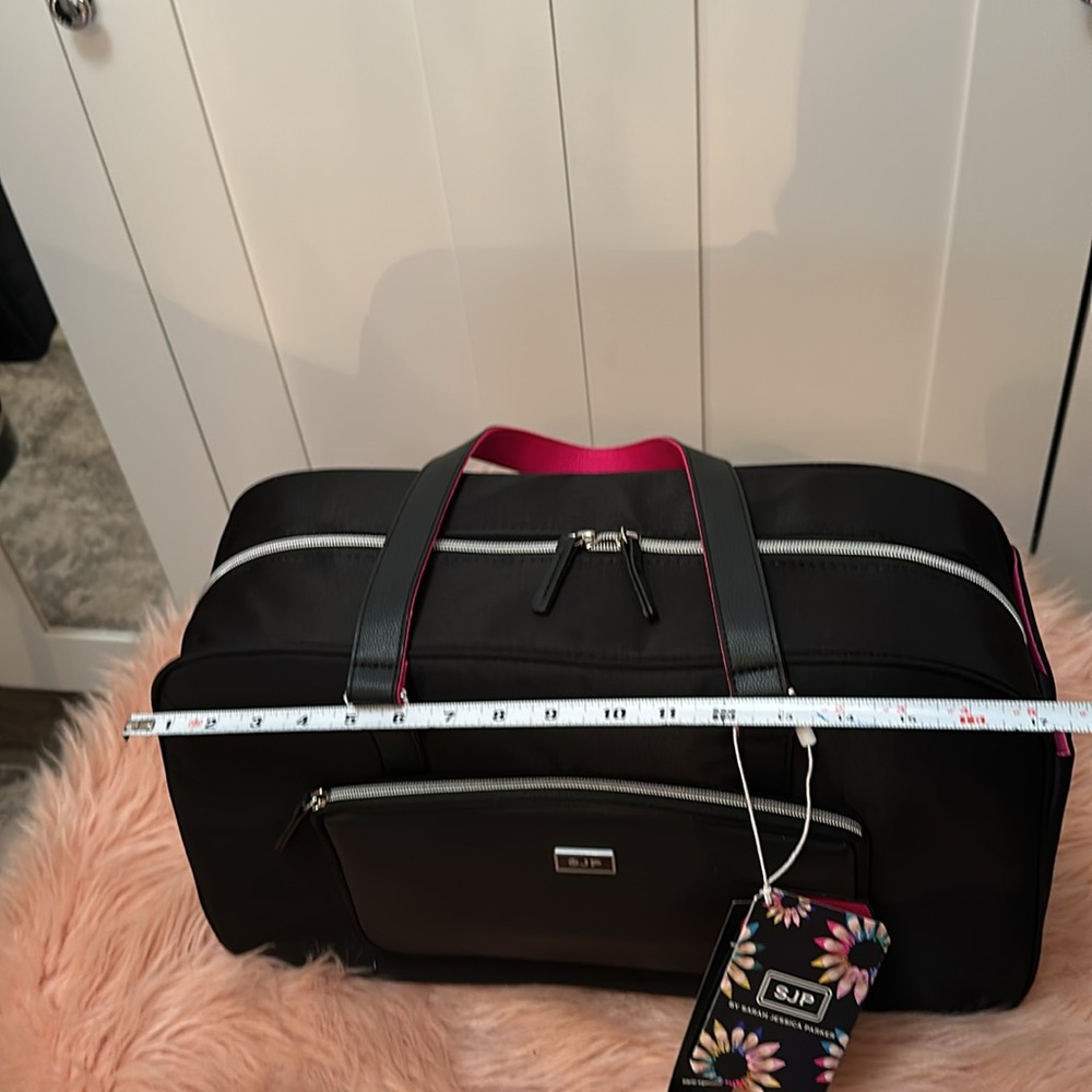 SJP Convertible Weekender Travel Carry-On Duffel Bag Black and Pink NEW! FIRM!! - Picture 15 of 16